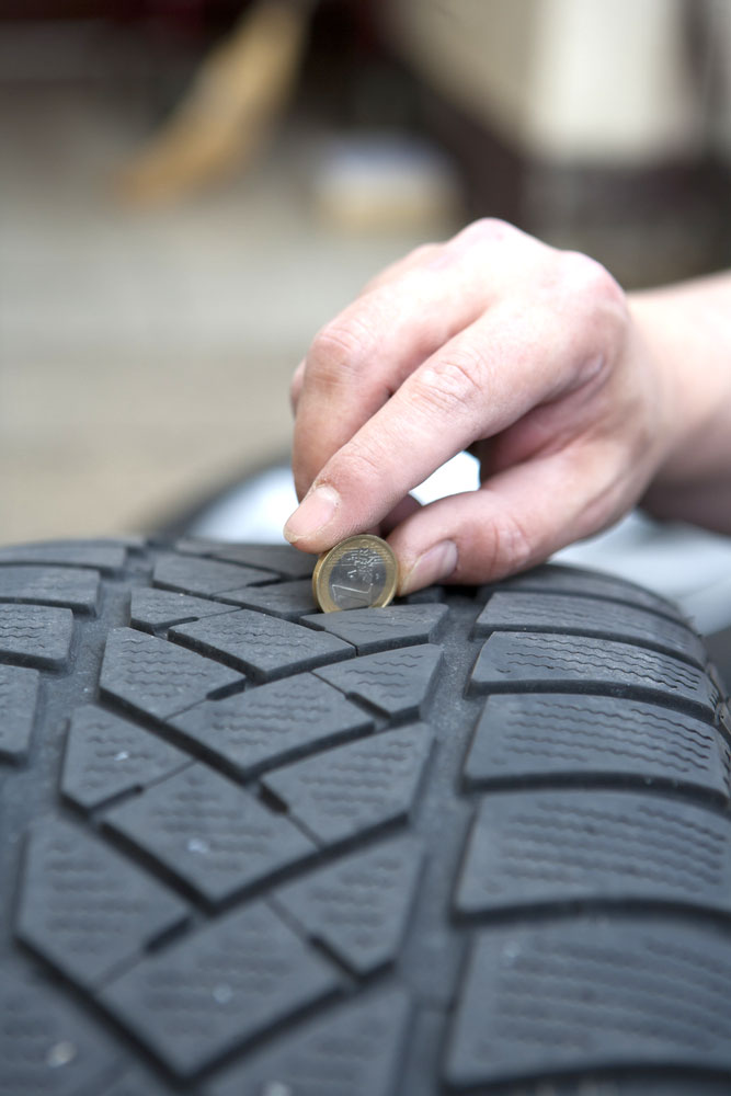 checking tyre tread with 20p